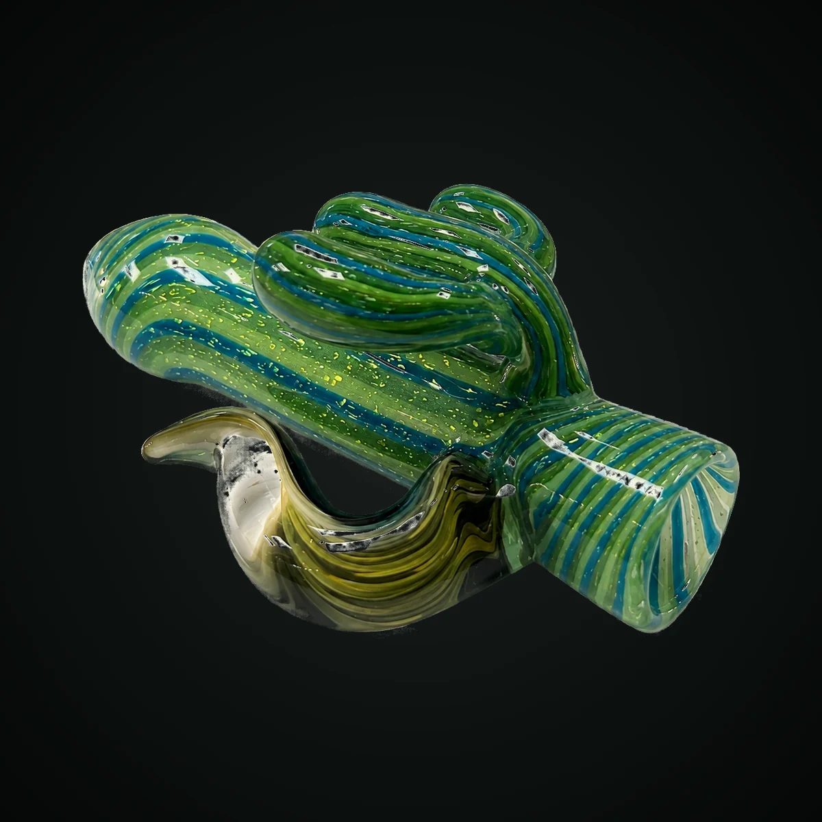Green Spire, a hand-blown green and blue ribbed glass one-hitter