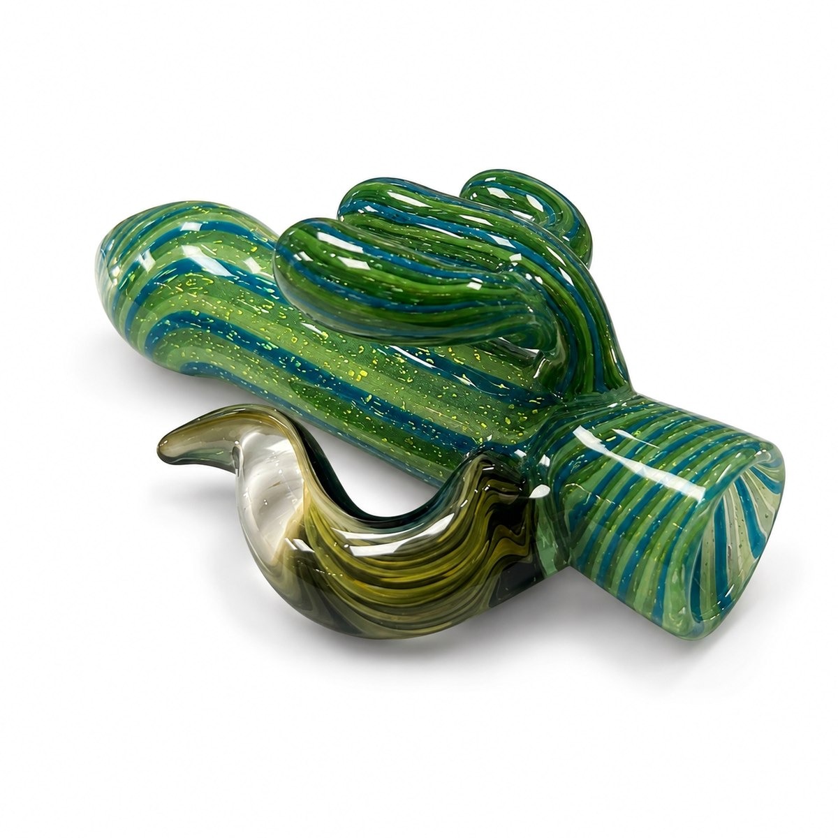 Green Spire, a hand-blown green and blue ribbed glass one-hitter