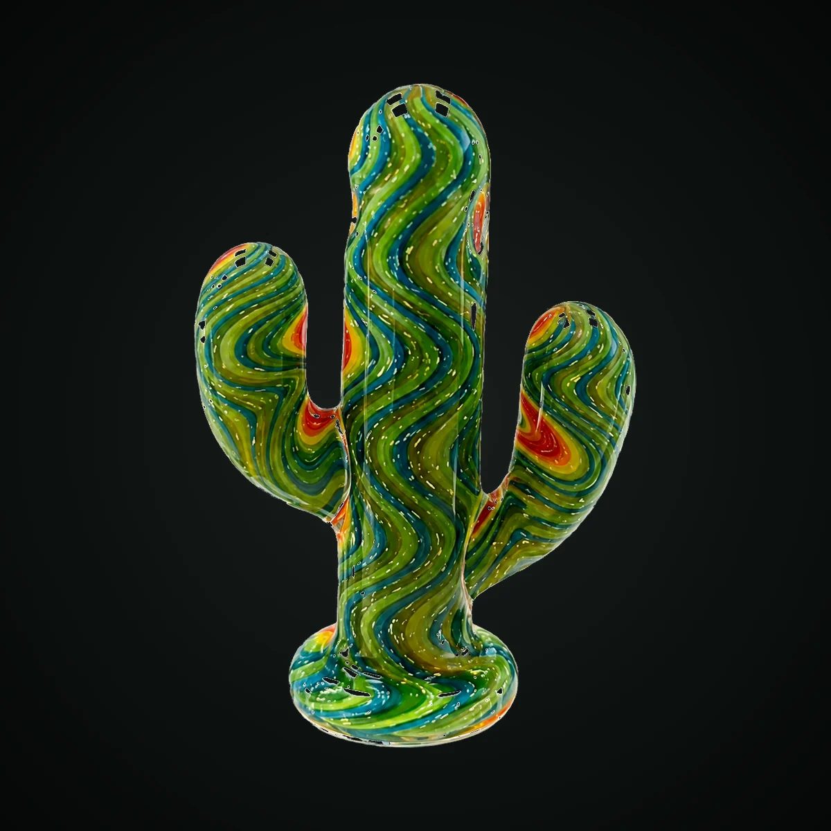 Western Cactus, a hand-blown green and orange glass cactus pendant
